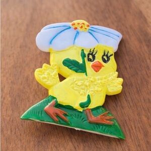 Vintage Chick Brooch | Flower Hat Chick Pin | Made in Hong Kong